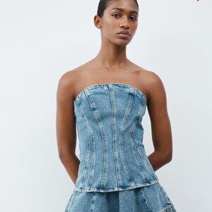 H & M Denim Bandeau Top Size Large